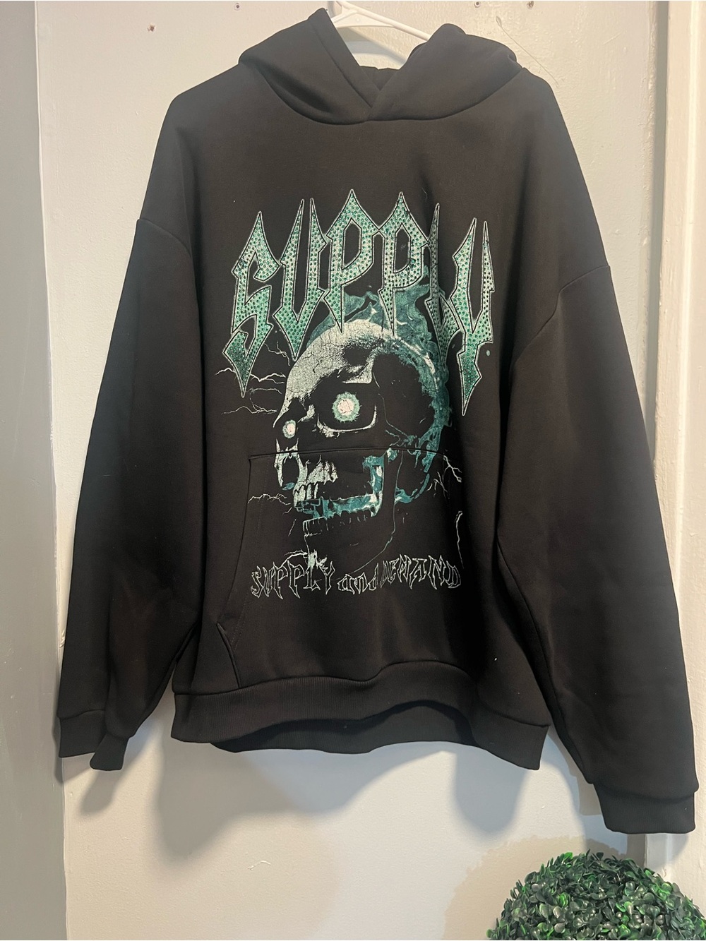Supply & Demand Skull Hoodie Sweatshirt Mens XXL Black Graphic Fleece Top new